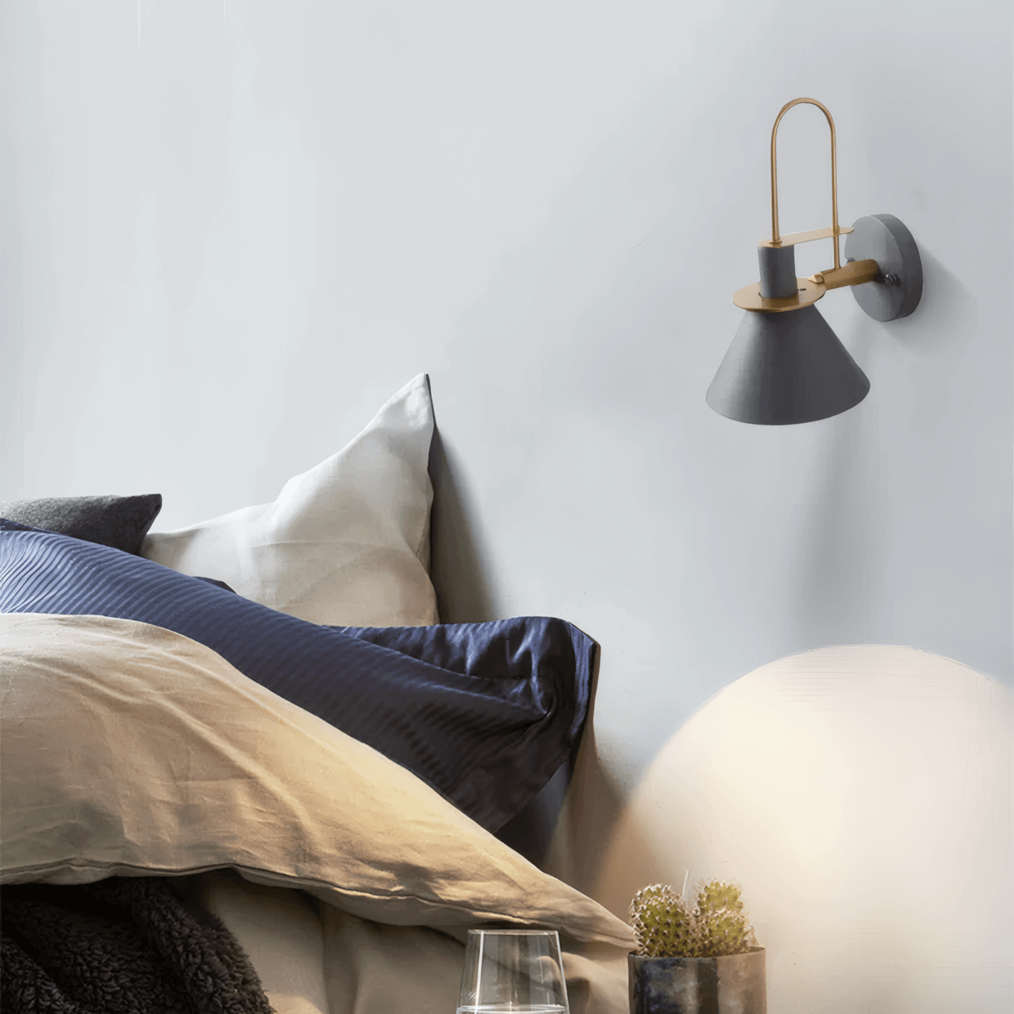 Nordic Gray Conical Wall Lamp for Bedroom
